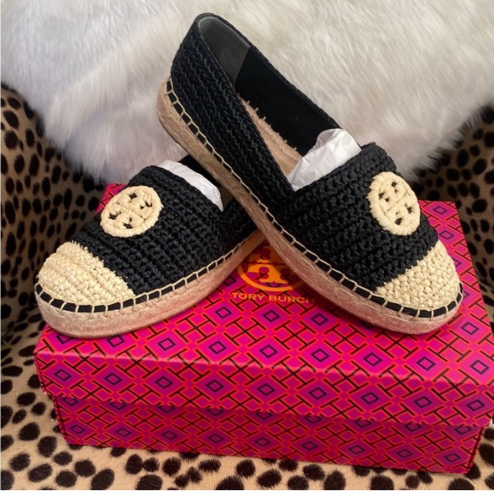 Tory Burch Black and Cream Espadrilles